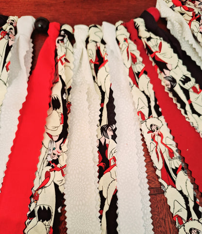 Cruella de Vil Rag Tie, Fabric Tie Garland for Halloween|Everyday