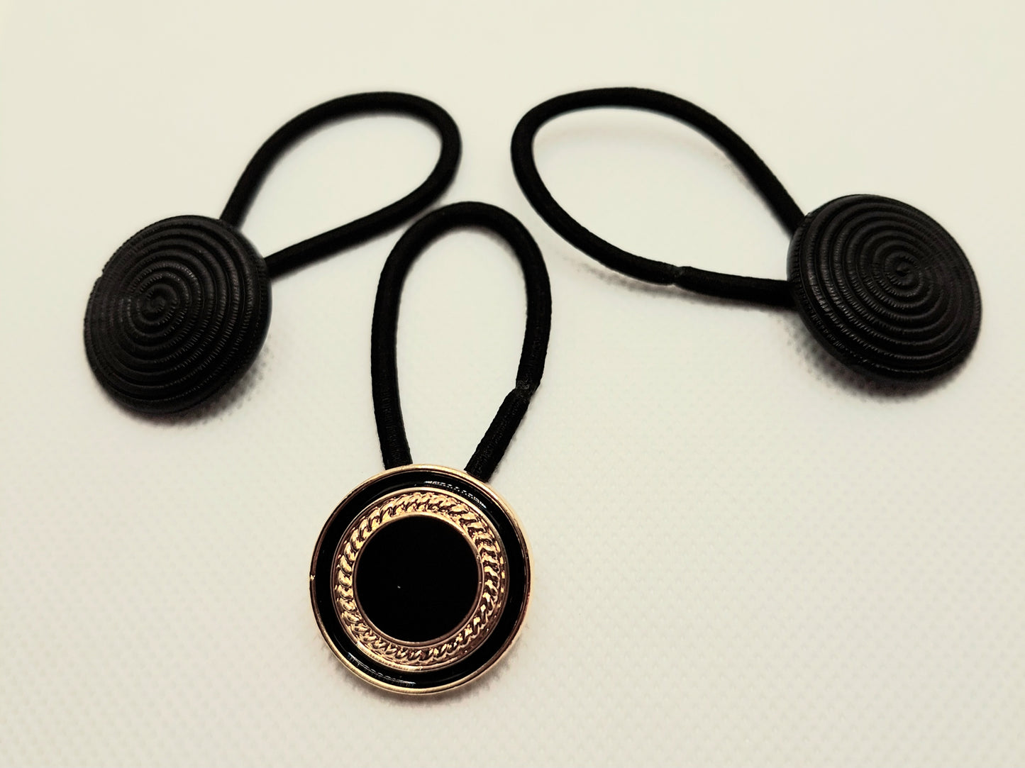 Black and Gold 3pc Button Hair Ties Girls Hair Accessories Hair Ponytail Holder