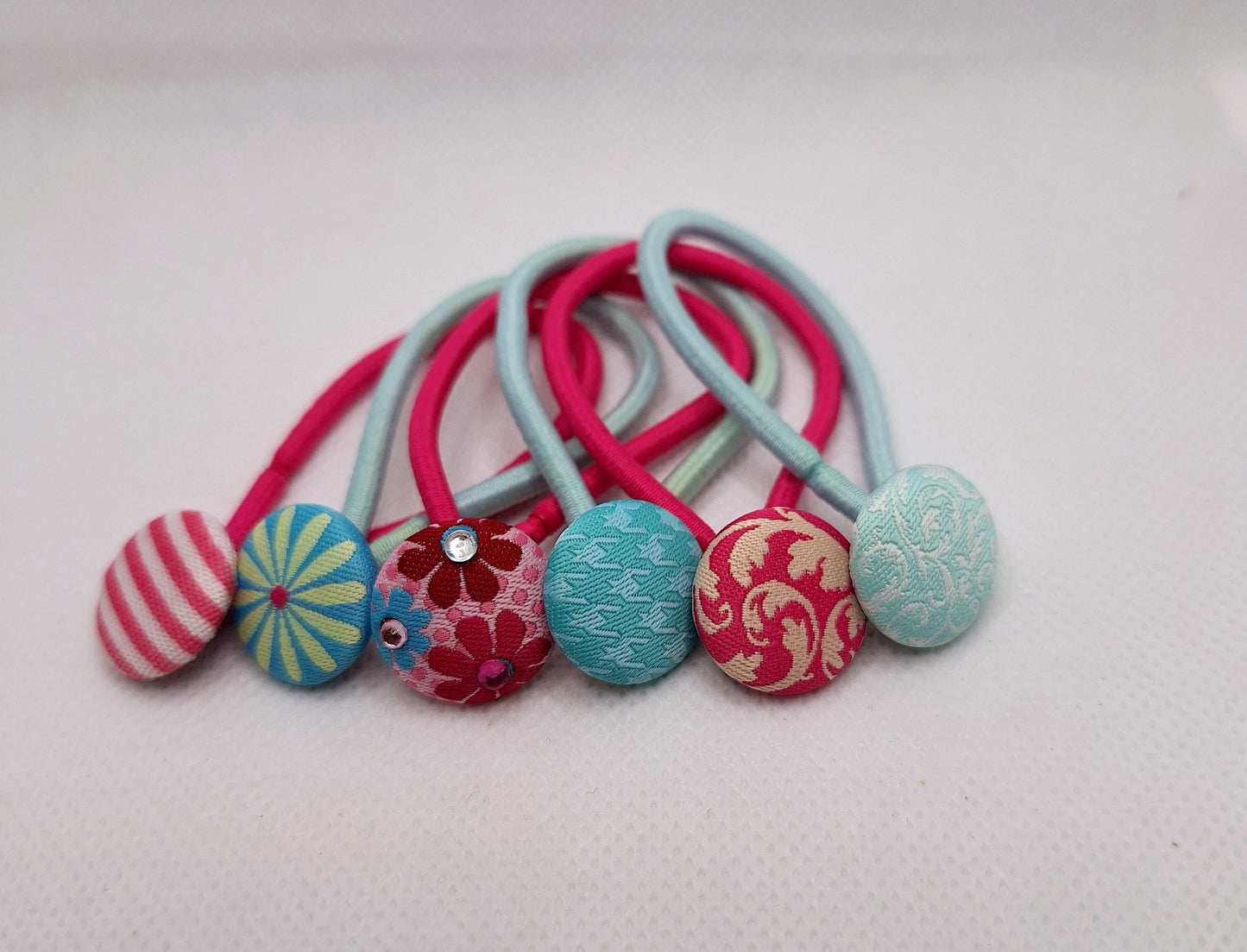 Fabric Button Hair Ties/Ponytail Holder 6pcs