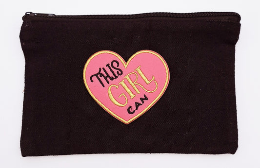"This Girl Can" Black" Small Black Canvas Cosmetics Bag