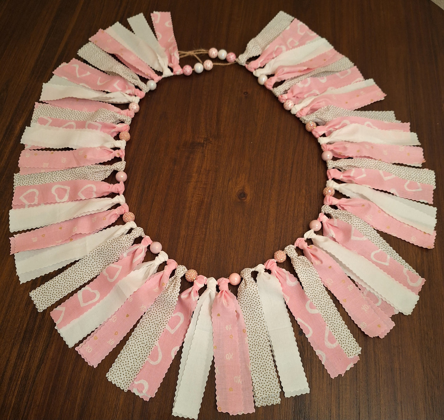 Valentine's Day Fabric Rag and Beaded Garland Home Decor
