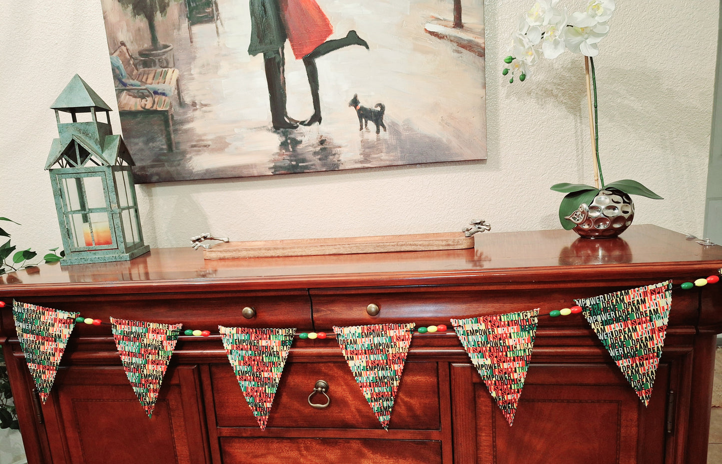 Black History Month Handmade Fabric Beaded Garland Unify Achieve Inspire Lead Empower Truth