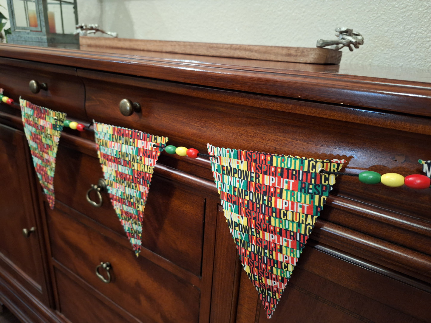 Black History Month Handmade Fabric Beaded Garland Unify Achieve Inspire Lead Empower Truth