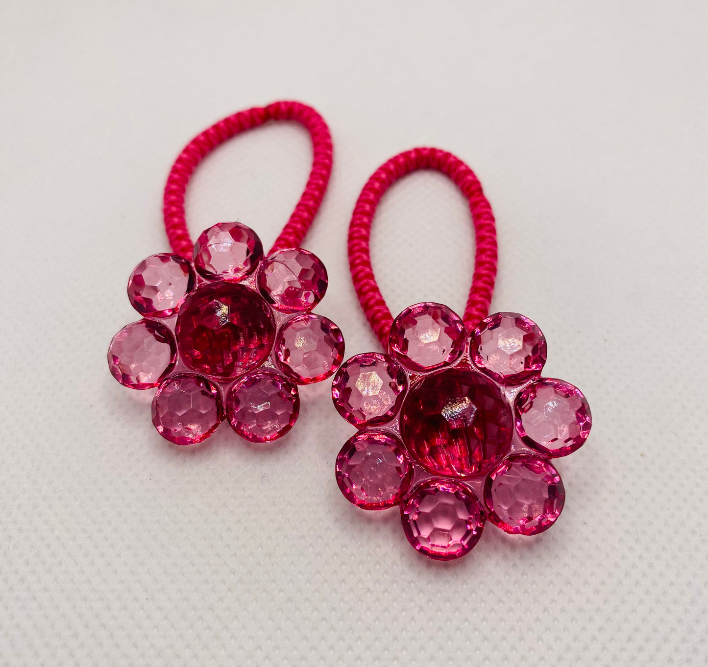 Girl's Acrylic Pink Flower Button Hair Ties 2 pc Set Hair Accessories Ponytail Holder