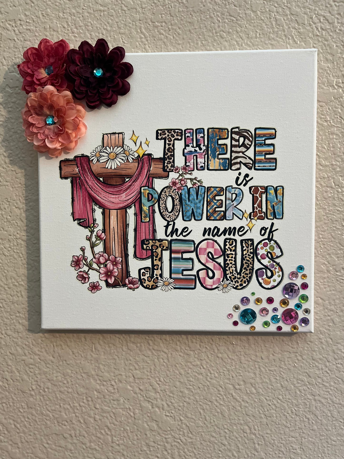 "There is Power In the Name of Jesus" Embellished 12 x 12 Canvas Inspirational Gift