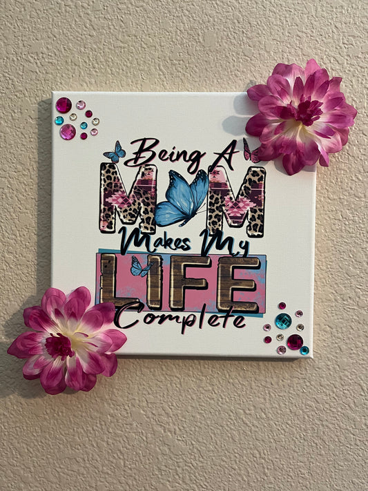 Mom Life 12x12 Embellished Canvas Gift for her Birthday, Mother's Day Life