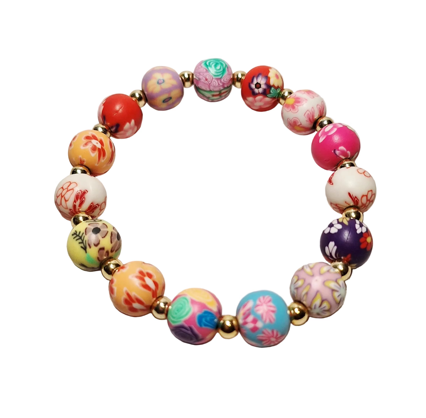 Floral Explosion Clay Beaded Stretch Bracelet