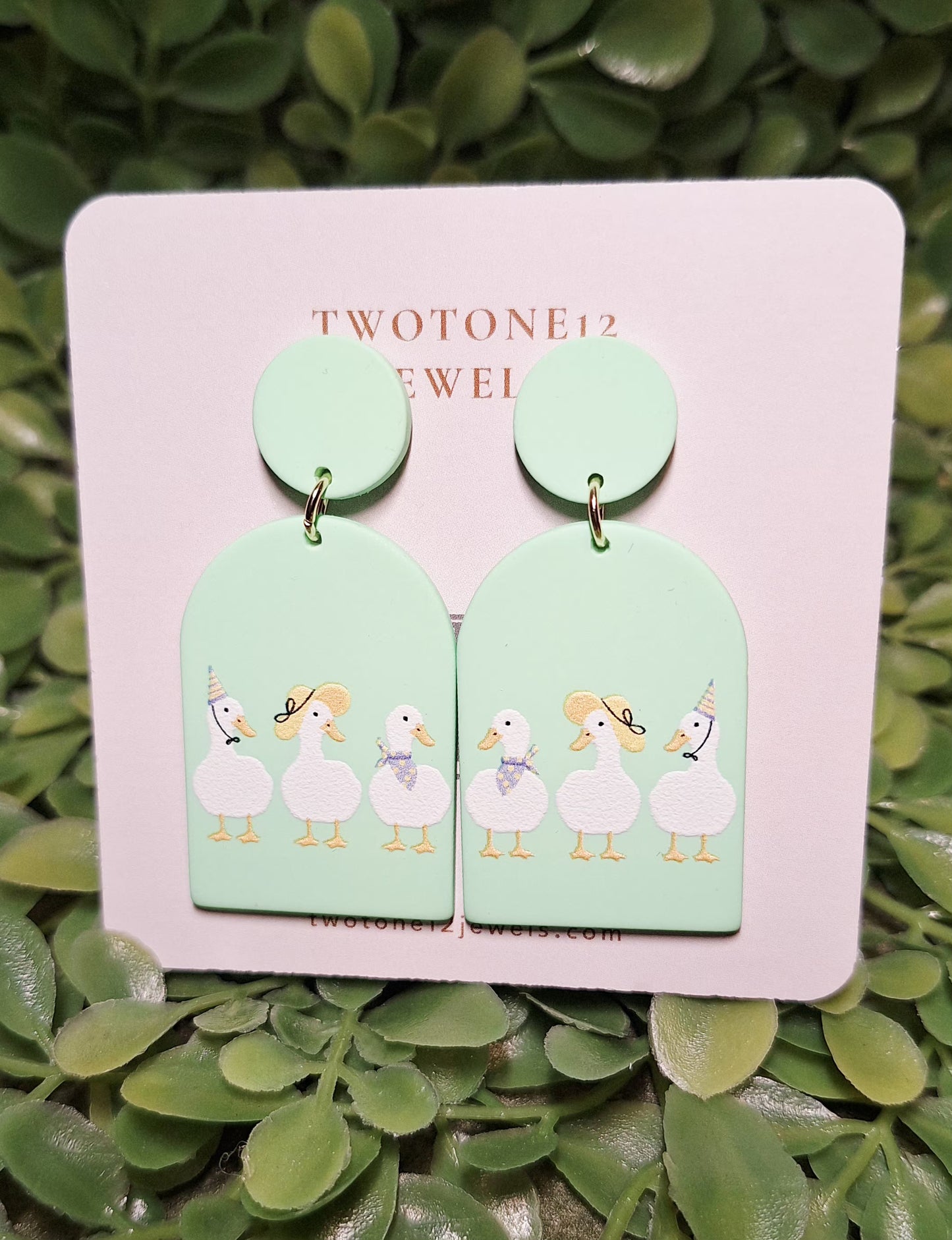 Dilly Dally Ducklings Mint Green Acrylic Earrings