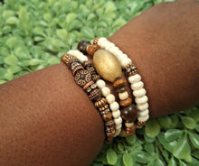 Load image into Gallery viewer, Mixed Material 4pc stack Stetch Bracelet Wood|Copper|White Reconstituted Turquoise
