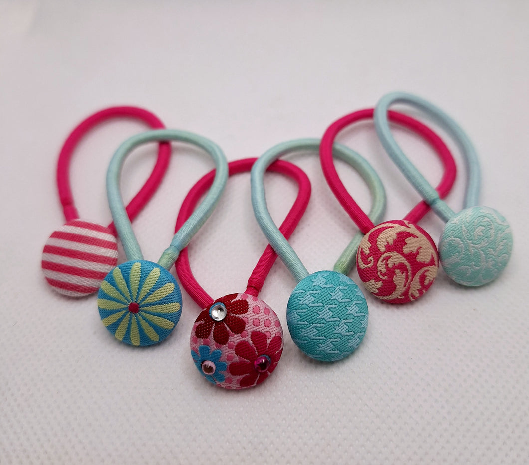 Fabric Button Hair Ties/Ponytail Holder 6pcs