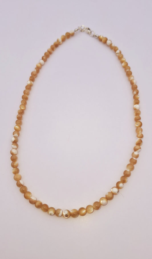 Natural Mother of Pearl Shell 2mm Beaded Necklace/Choker 18"