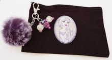 Load image into Gallery viewer, Princess Elsa Frozen Small Black Canvas Cosmetics Bag with Purple Faux Fur Pom-Pom &amp; Disco Ball Dangles
