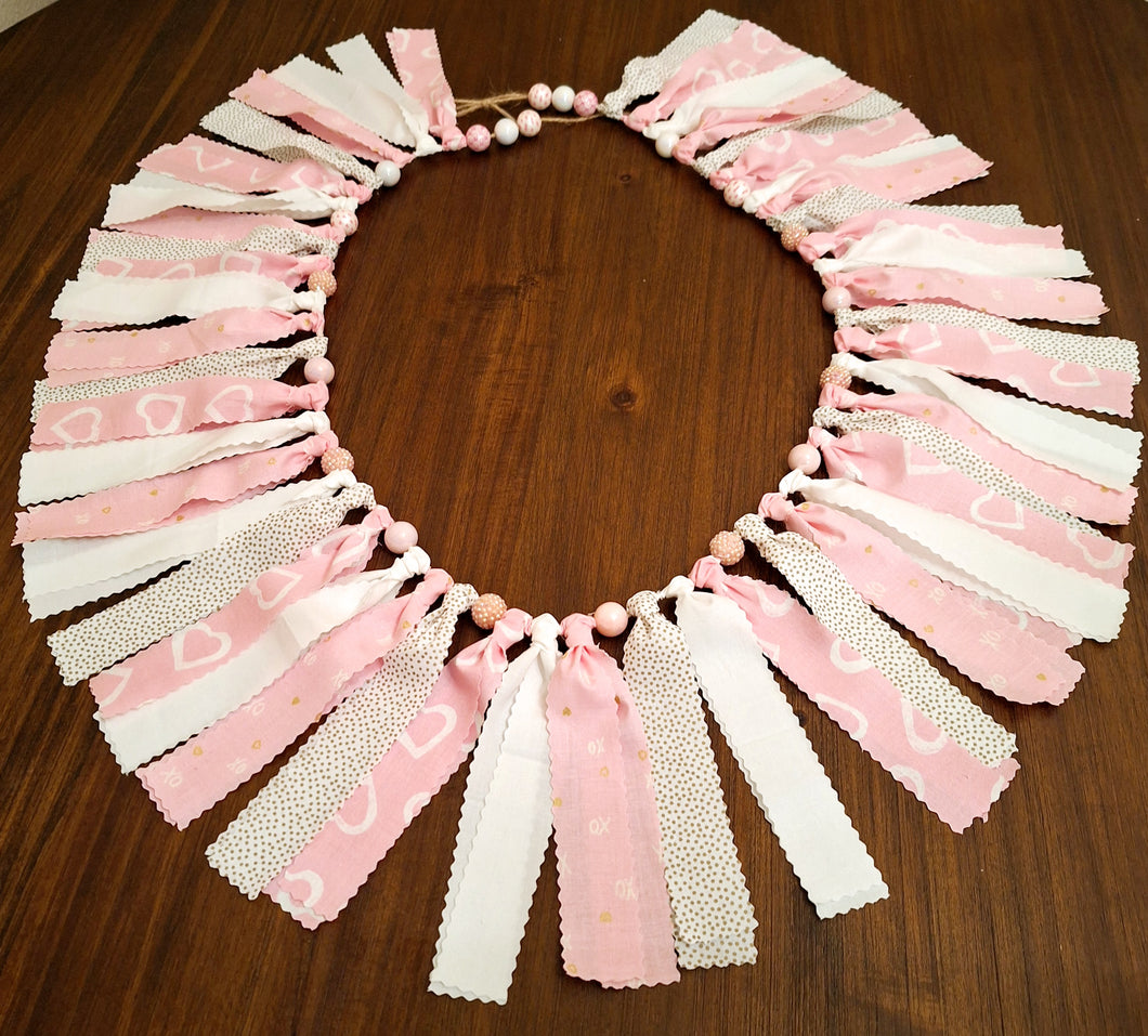 Valentine's Day Fabric Rag and Beaded Garland Home Decor