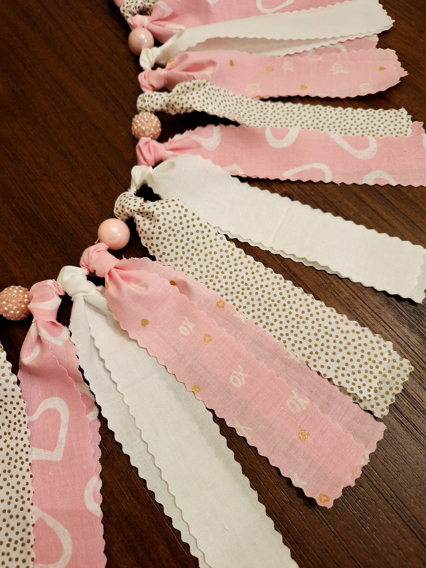 Valentine's Day Fabric Rag and Beaded Garland Home Decor