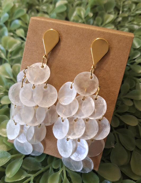 Gold & White Shell Waterfall Earrings