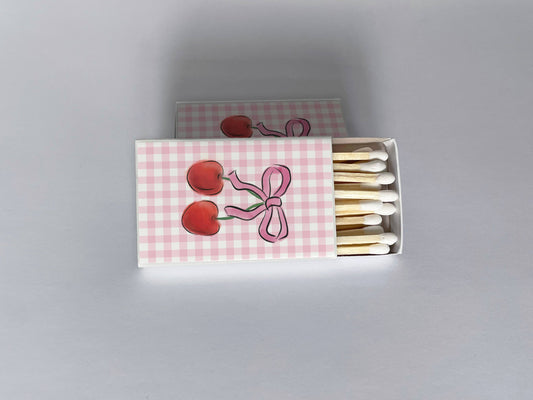 Cherries with Bow Pink Gingham Matchbook