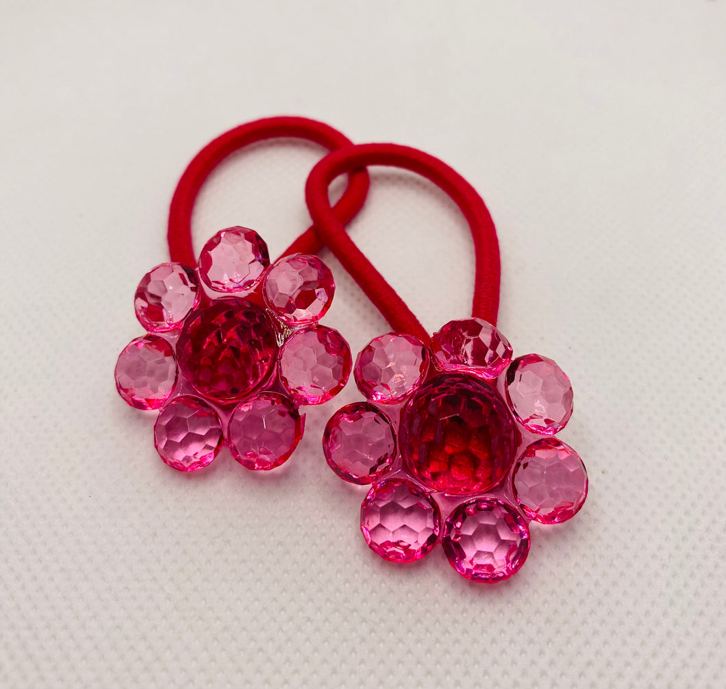 Acrylic Pink Flower Button Hair Ties