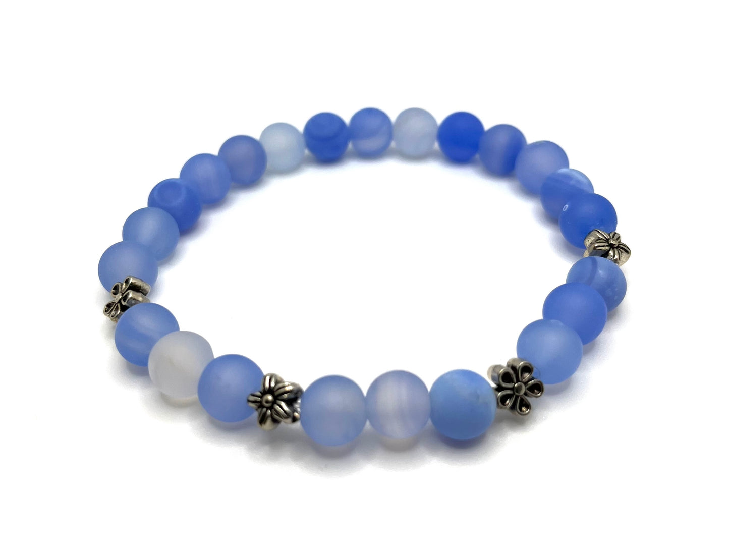 Larimar Blue Matte Dyed Agate & Flowers Stretch Bracelet