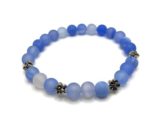 Larimar Blue Matte Dyed Agate & Flowers Stretch Bracelet