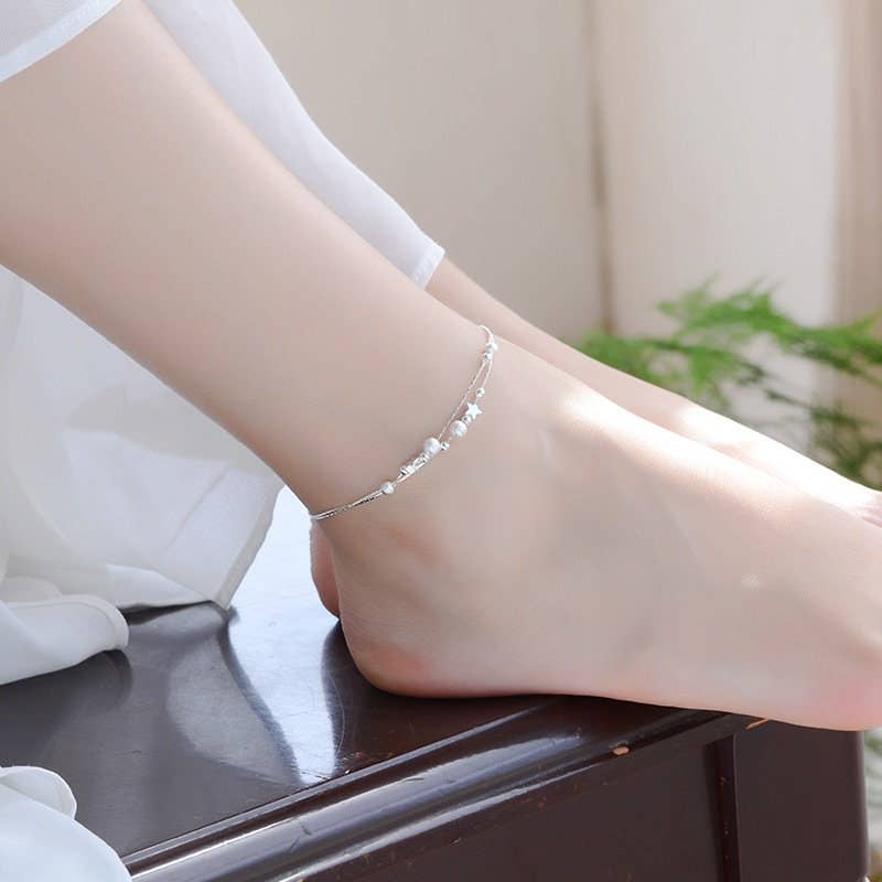 Dainty Star Charm Ankle Bracelet| Anklet in 925 Sterling Silver
