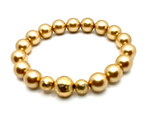 Gold Czech Glass Pearl Beaded Stretch Bracelet