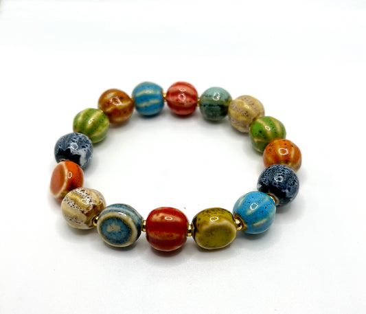 Multicolor Ceramic Melon Beaded Stretch Bracelet