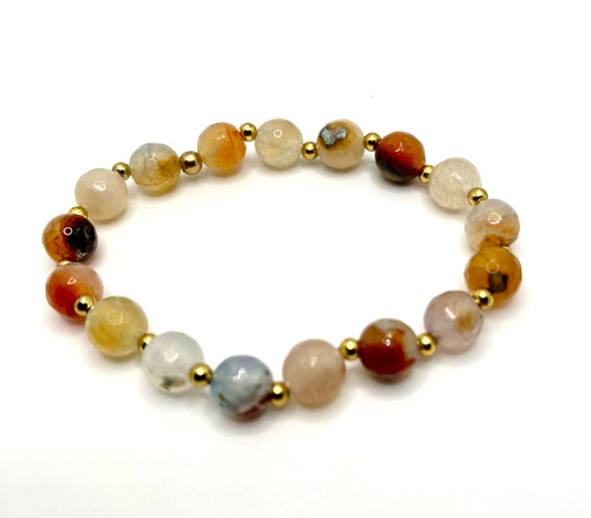 Natural Tone Dyed Faceted Agate Beaded Stretch Bracelet