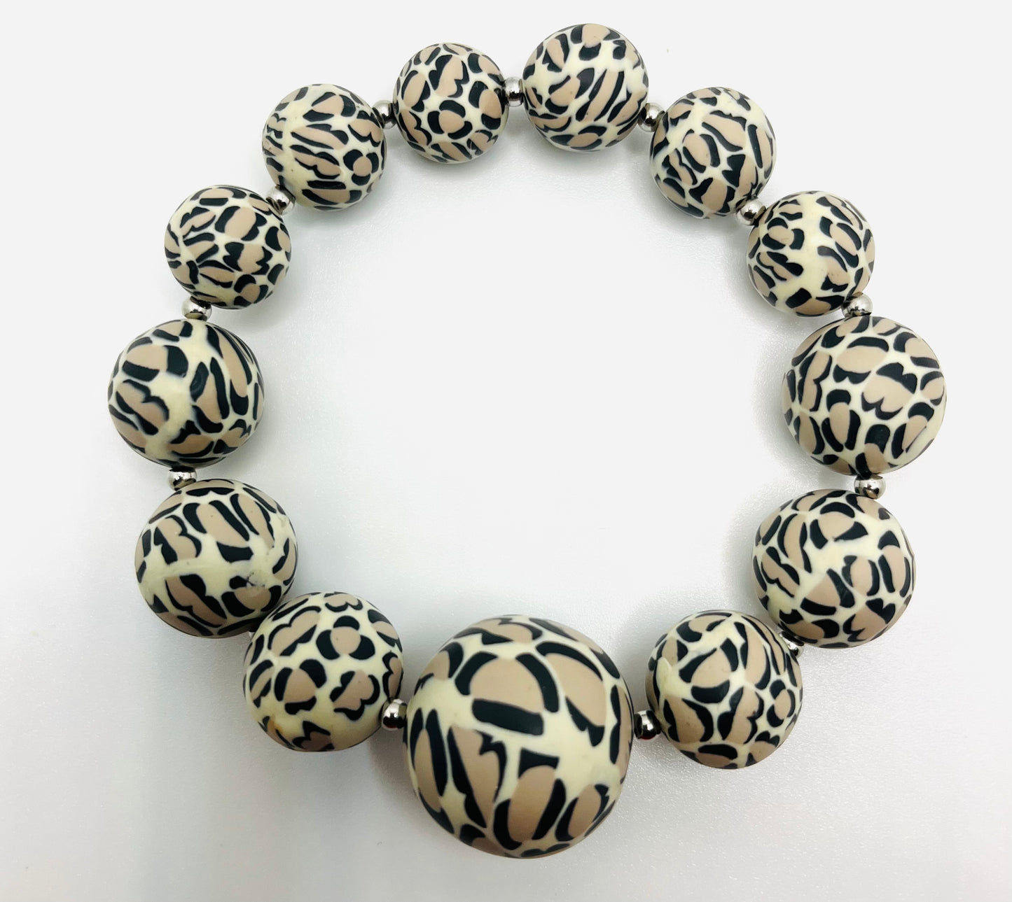 Leopard Print Clay Beaded Stretch Bracelet