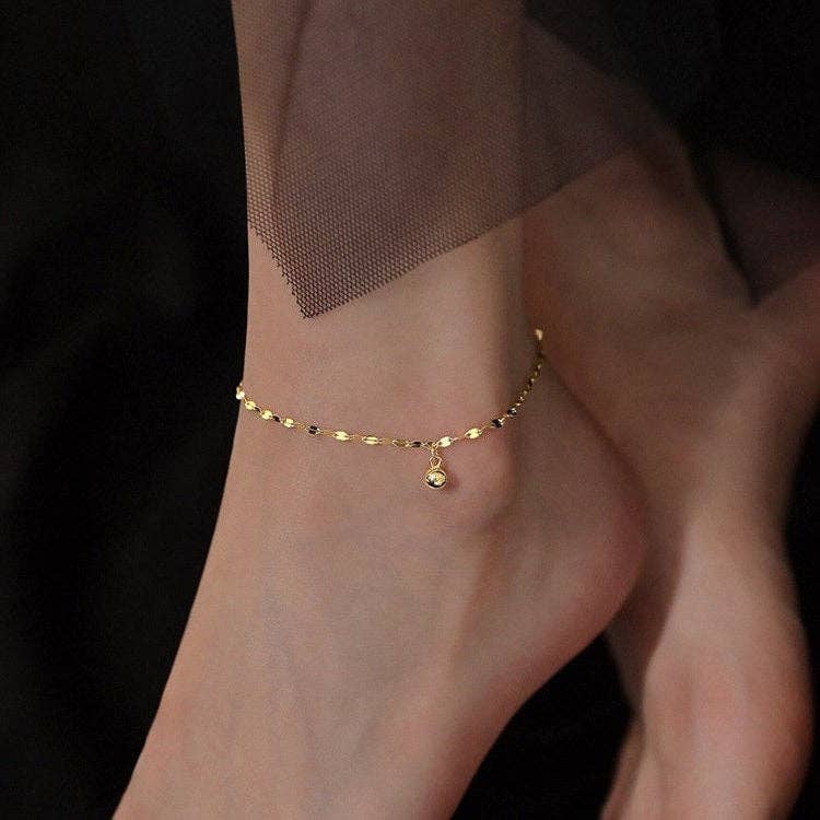 Dainty Ball Ankle Bracelet| Anklet in 925 Sterling Silver & Gold Plated