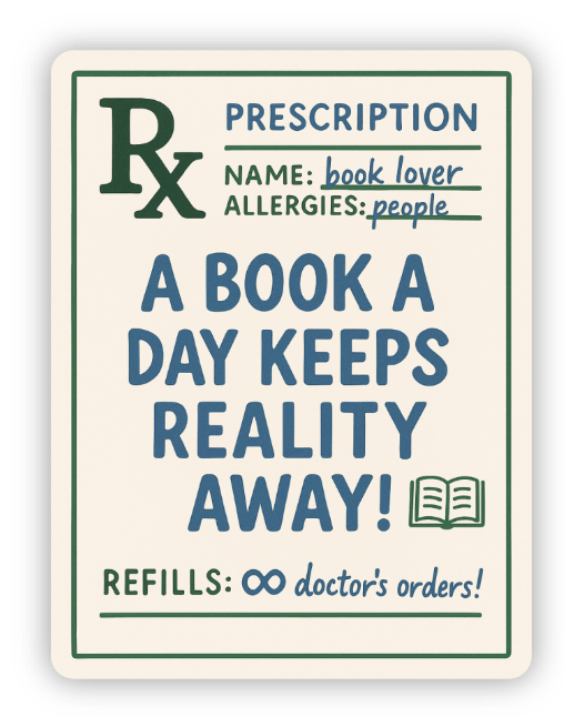 A Book a Day Keeps Reality Away Prescription Sticker