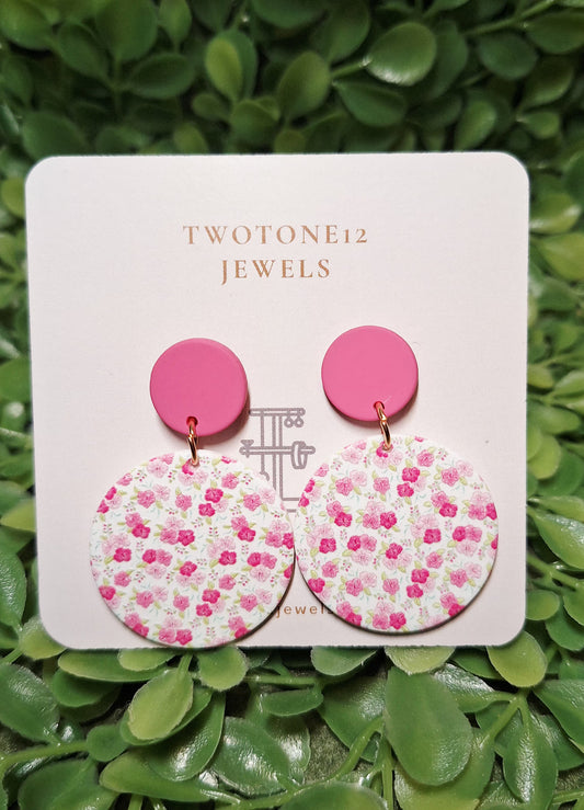 Blooming Pink Roses Acrylic Earrings