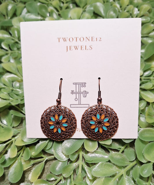 Bohemian Filigree Orange &Turquoise Earrings