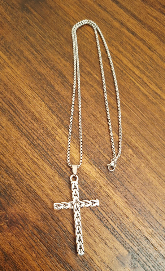 Men's Chevron Stainless Steel Cross Necklace