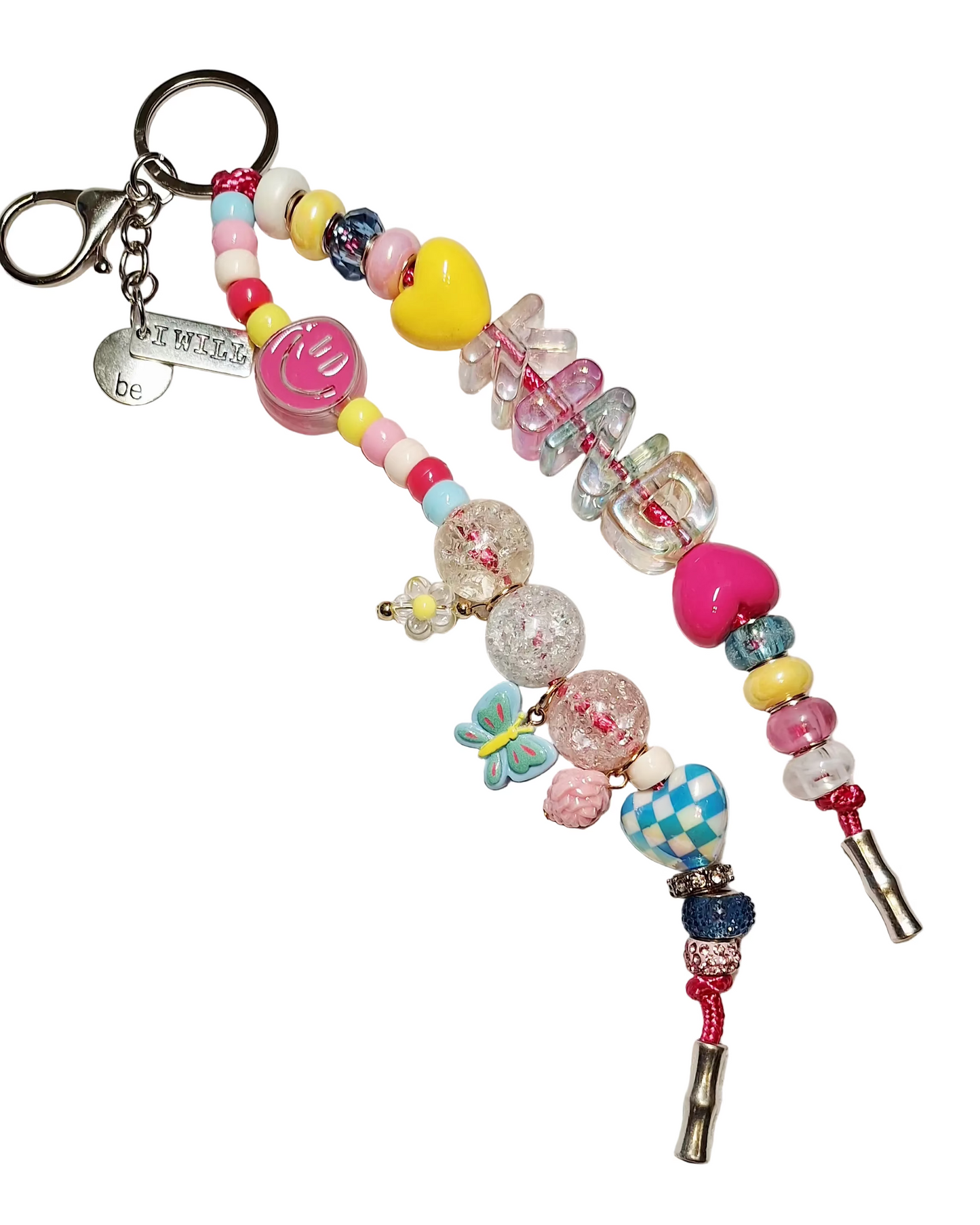 Chunky Colorful "KIND" Letter & Beaded Bag Charm/Keychain