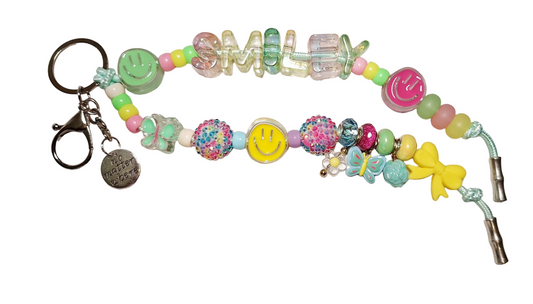 Chunky Colorful "Smiley" Letter & Beaded Bag Charm/Keychain