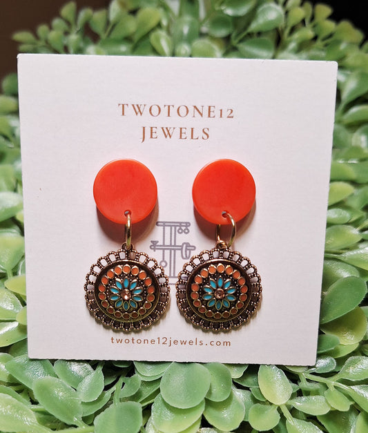 Bohemian Rich Coral & Turquoise Statement Earrings