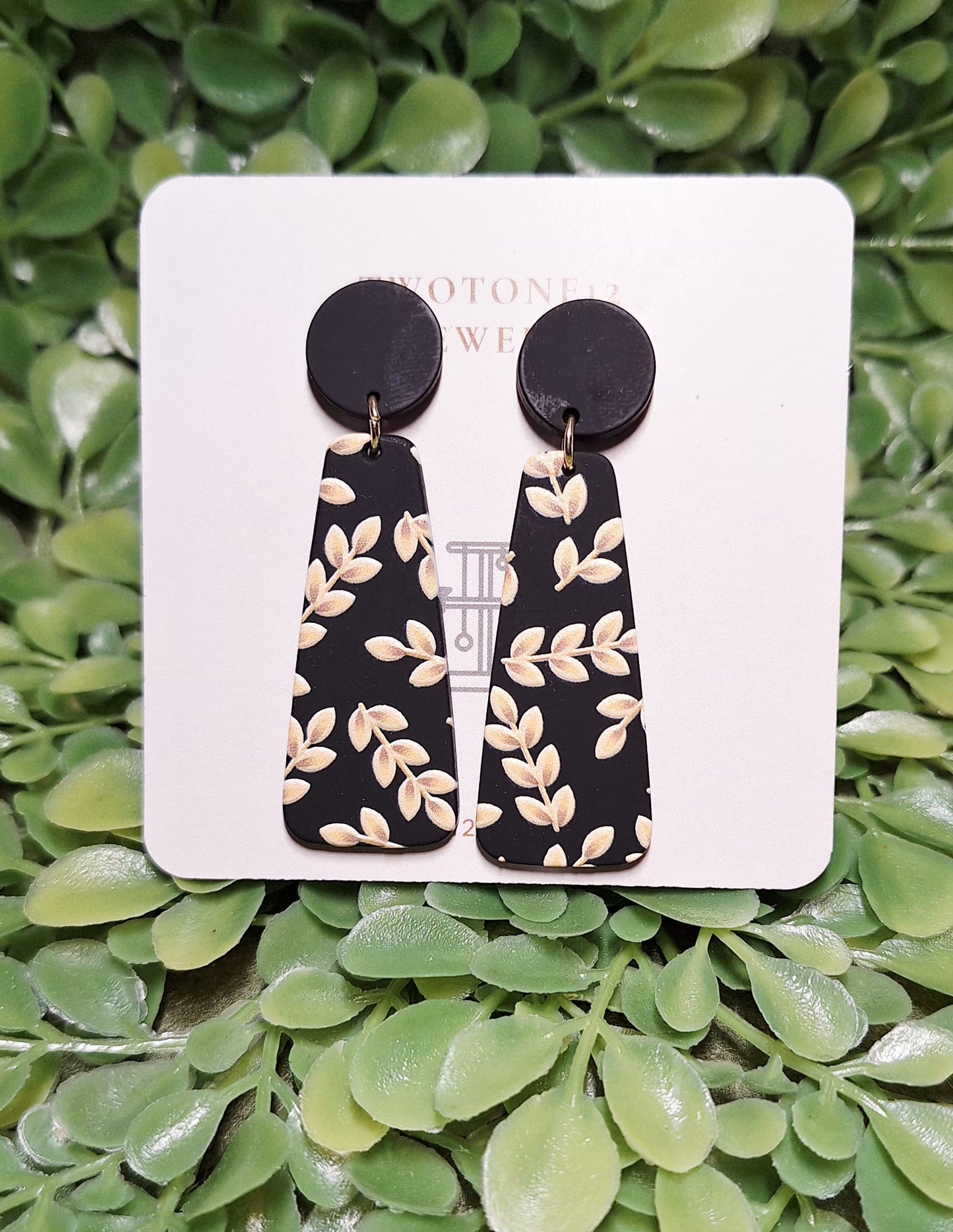 Midnight with Golden Leaves Acrylic Statement Earrings