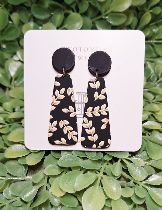 Midnight with Golden Leaves Acrylic Statement Earrings