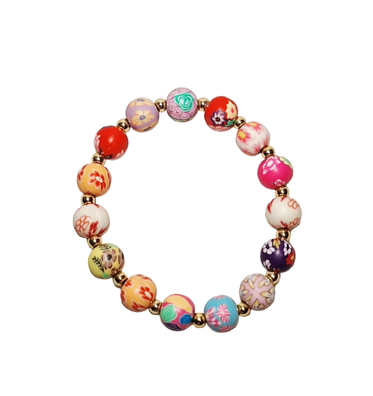 Floral Explosion Clay Beaded Stretch Bracelet