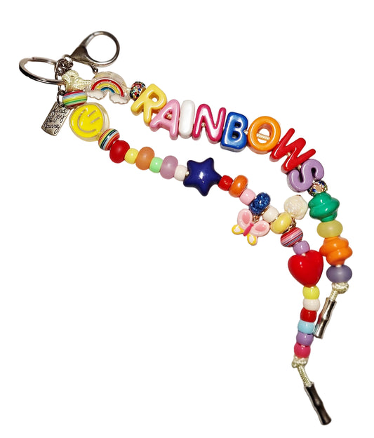 Chunky Colorful Rainbows Letter & Beaded Bag Charm