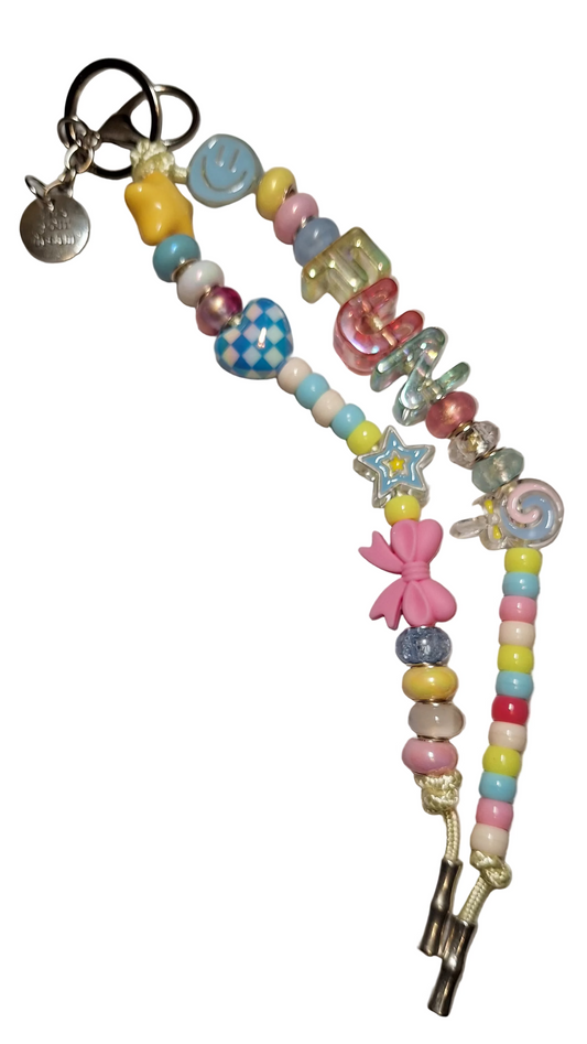 Chunky Colorful "Fun" Letter & Beaded Bag Charm/Keychain