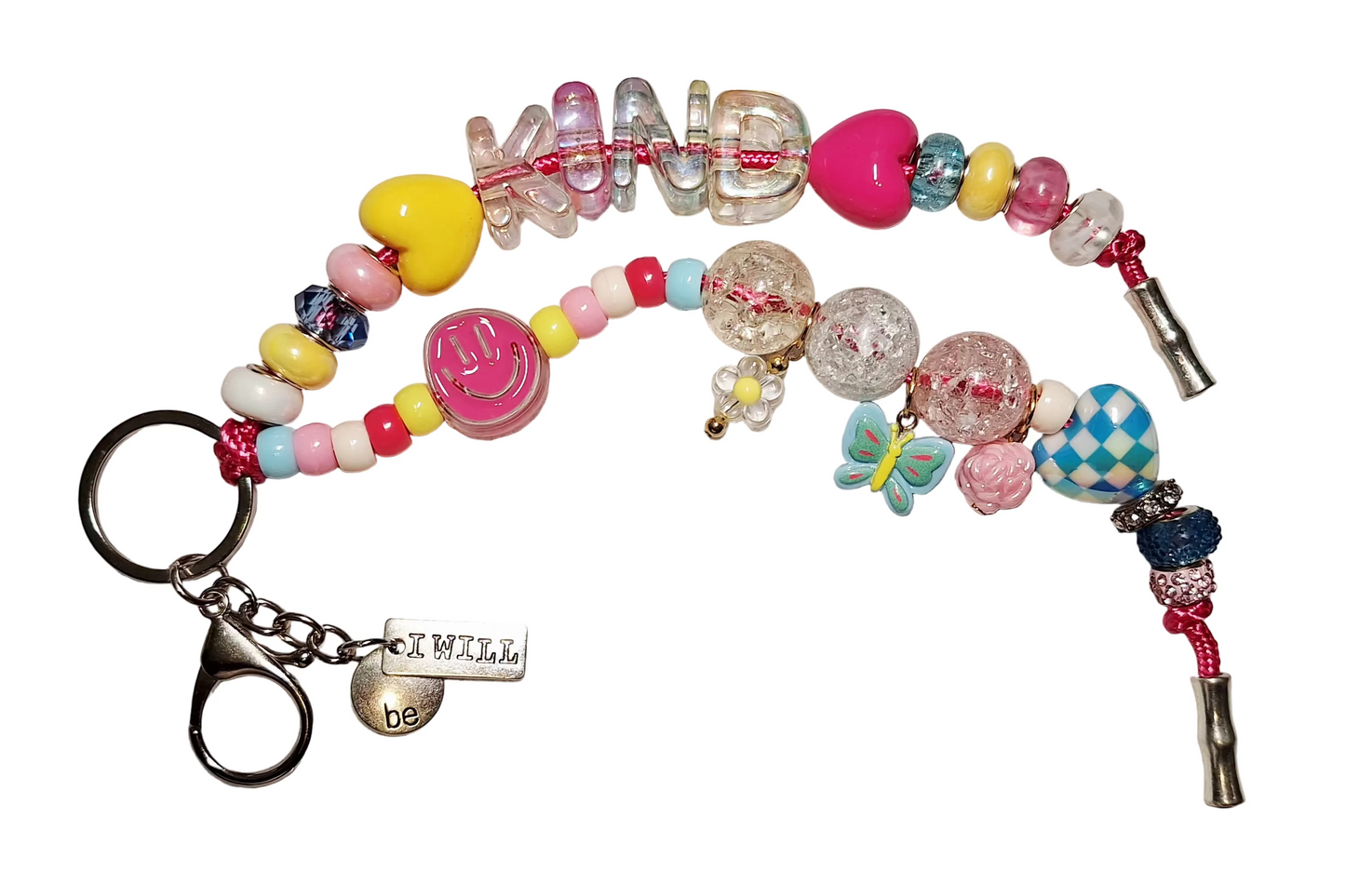 Chunky Colorful "KIND" Letter & Beaded Bag Charm/Keychain