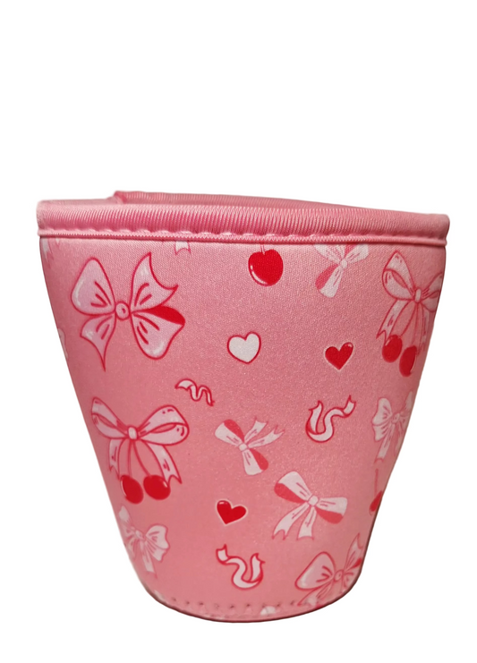 "Pink Bows & Cherries" Reusable Neoprene Cup Hugger