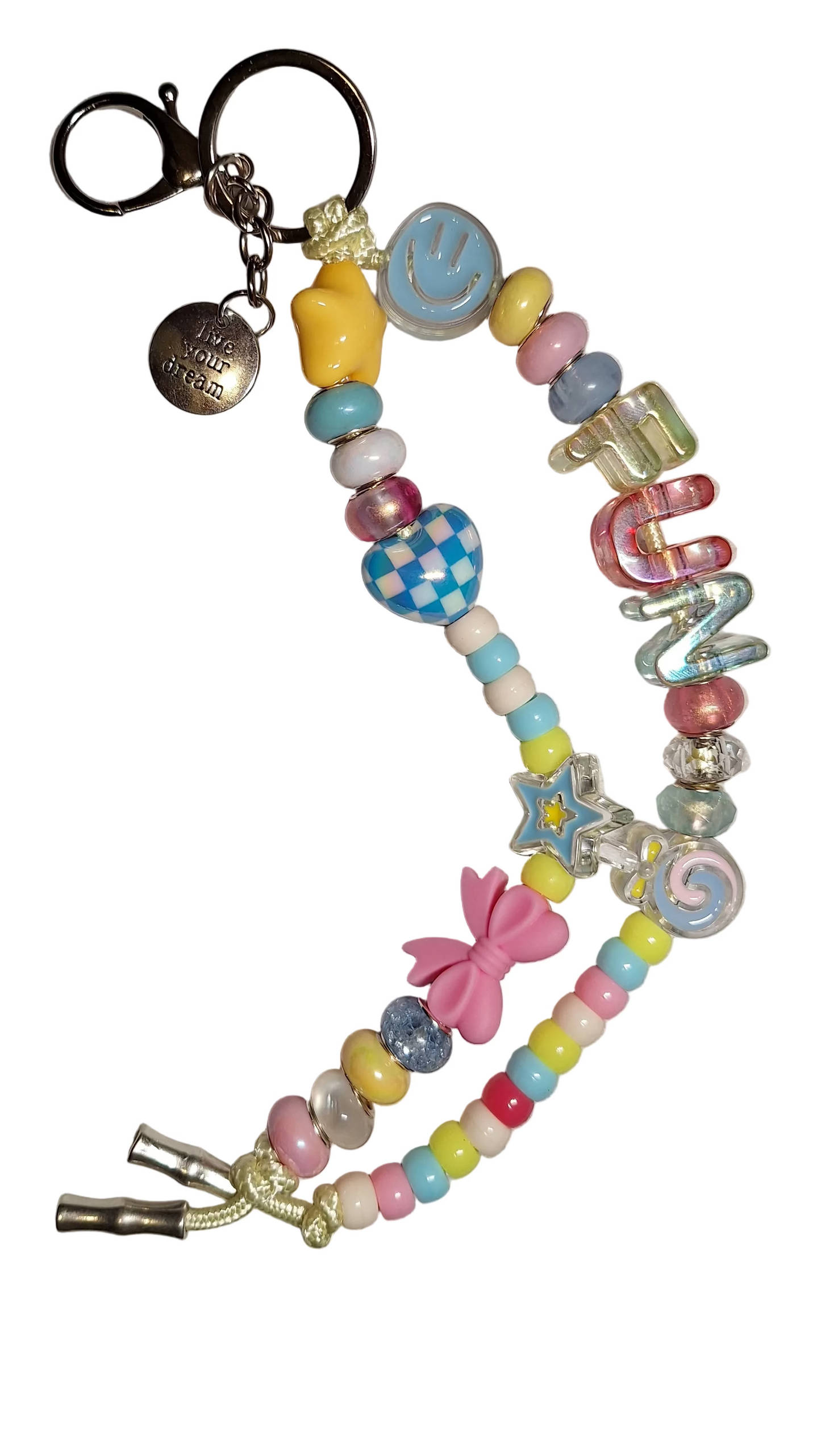 Chunky Colorful "Fun" Letter & Beaded Bag Charm/Keychain