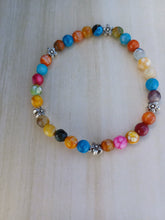 Load image into Gallery viewer, Multicolor Agate 4mm beads with antique Silver Flower Stretch Braclet
