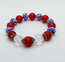 Load image into Gallery viewer, Red, White and Blue Beads with Crystals Stretch Bracelet
