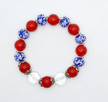 Load image into Gallery viewer, Red, White and Blue Beads with Crystals Stretch Bracelet
