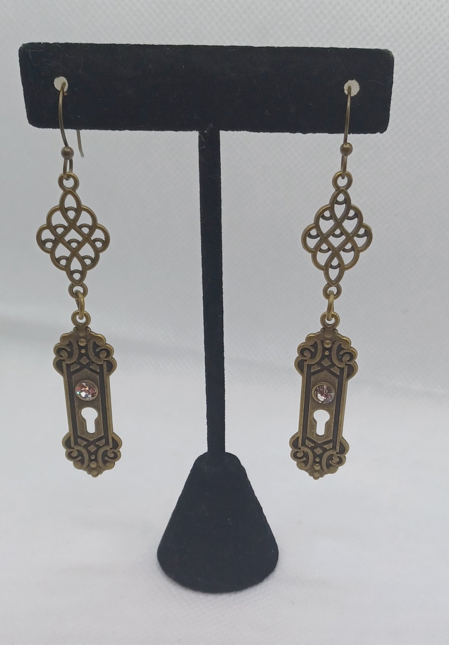 Antiqued Bronze Filigree Keyhole Drop Earrings