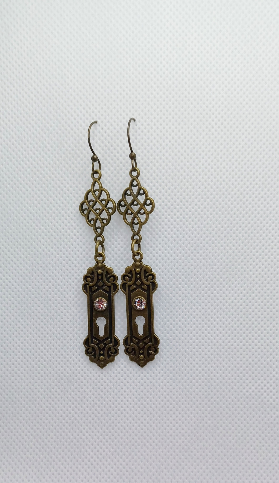Antiqued Bronze Filigree Keyhole Drop Earrings