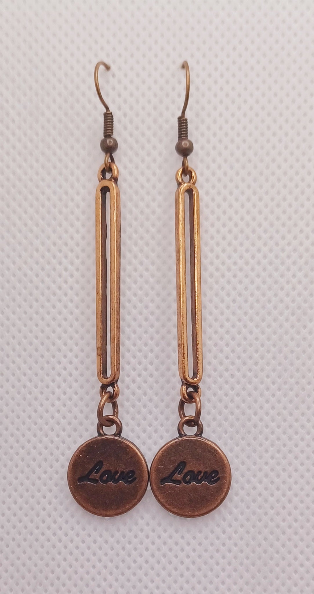 Fun Antique Copper "Love" Drop Earrings